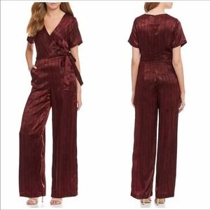 J.O.A Pinstripe Long Pant Jumpsuit Maroon Medium